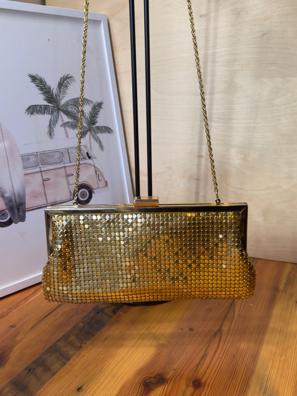 Le regale Gold Sequin Evening Clutch with Chain Strap